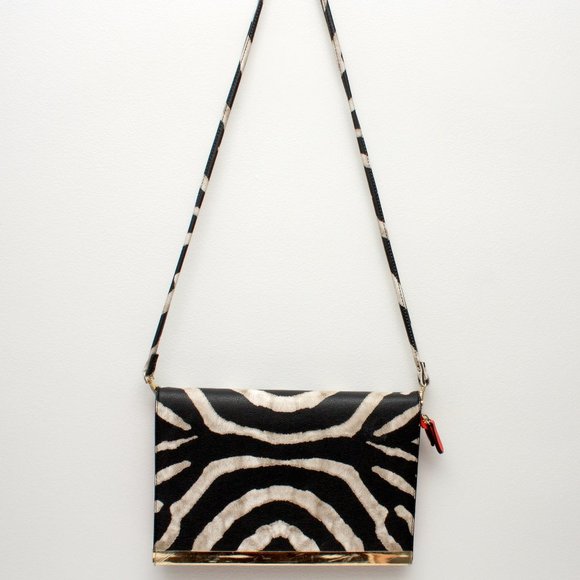 Aldo Womens Zebra Print Crossbody Shoulder Flat Wide Purse with Gold Accent - Picture 1 of 9